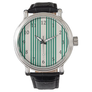 Forest green and beige five stripes pattern watch