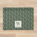 Forest Green and Beige Monogram Name Christmas Tea Towel<br><div class="desc">Custom-designed monogram kitchen hand towel for the holiday season featuring rustic forest green and beige Christmas foliage design with personalised initial and name.</div>