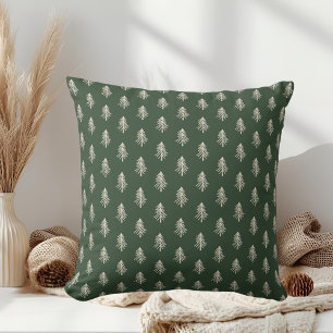 Forest Green and Beige Pine Trees Christmas Cushion