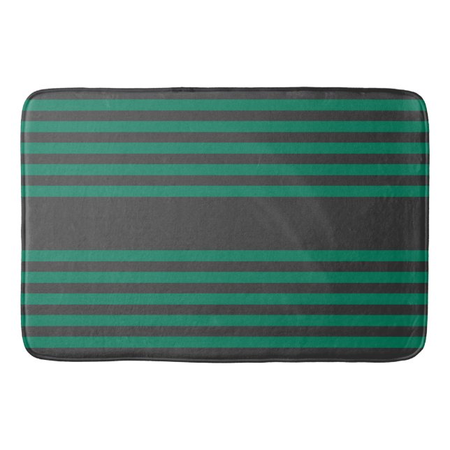 Forest green and charcoal fives stripe pattern bath mat (Front)