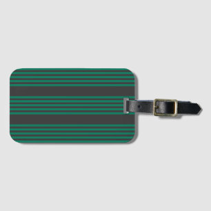 Forest green and charcoal fives stripe pattern luggage tag