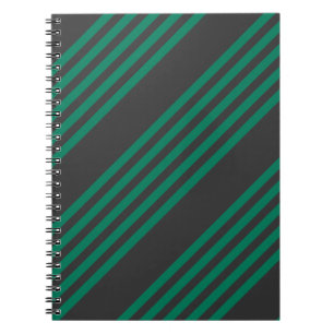 Forest green and charcoal fives stripe pattern notebook
