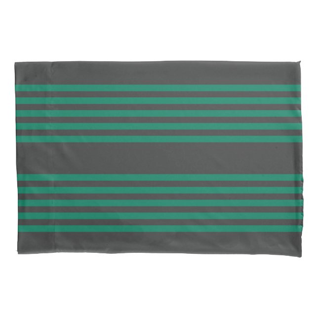 Forest green and charcoal fives stripe pattern pillowcase (Front)
