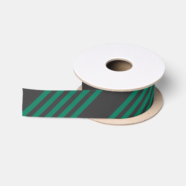 Forest green and charcoal fives stripe pattern satin ribbon (Spool)
