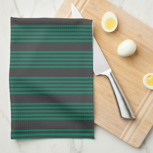 Forest green and charcoal fives stripe pattern tea towel