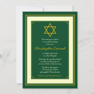 Forest Green and Gold Bar Mitzvah Invitation