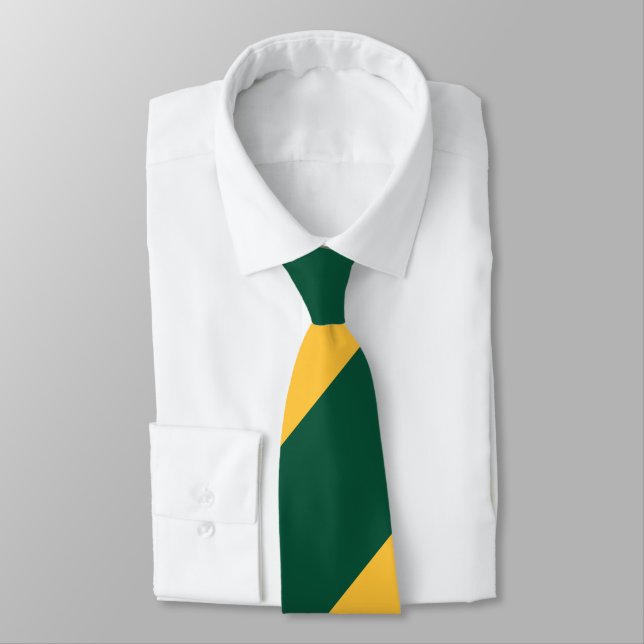 Forest Green and Gold Broad Regimental Stripe Tie (Tied)