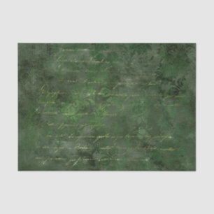 Forest Green and Gold Damask Vintage Calligraphy Tissue Paper