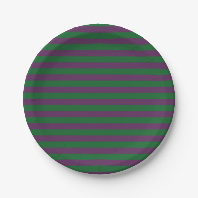 Forest Green and Purple Stripes Paper Plate (Front)