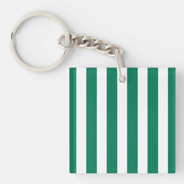 Forest green and white candy stripes key ring (Front)