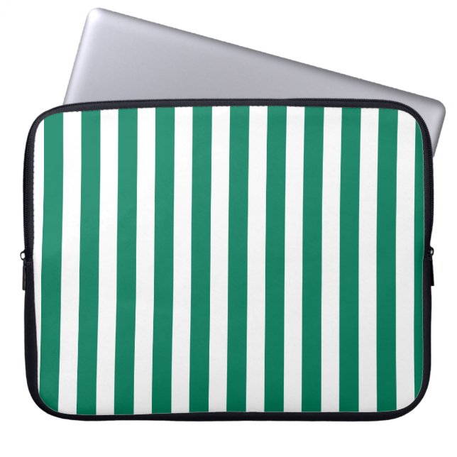 Forest green and white candy stripes laptop sleeve (Front)