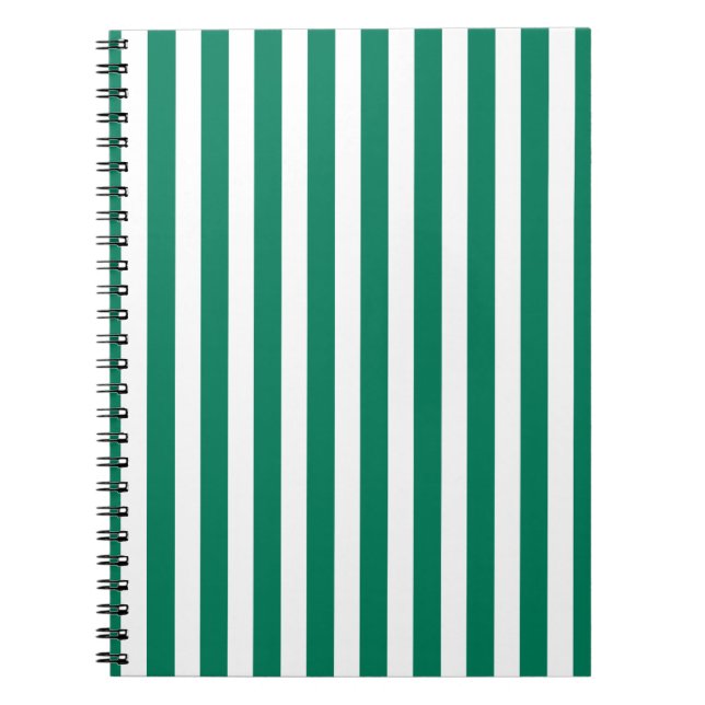 Forest green and white candy stripes notebook (Front)