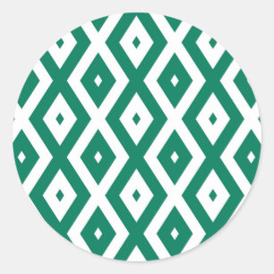 Forest green and white diamond pattern classic round sticker