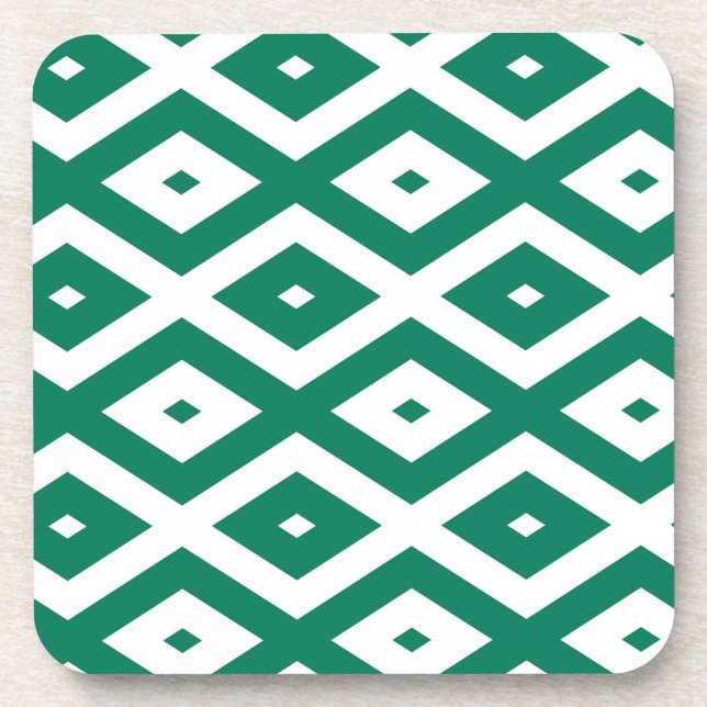 Forest green and white diamond pattern coaster (Front)