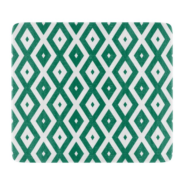 Forest green and white diamond pattern cutting board (Front)
