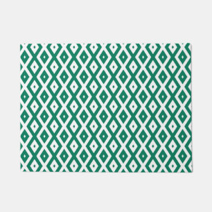 Forest green and white diamond pattern doormat