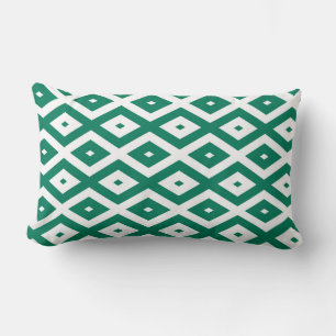 Forest green and white diamond pattern lumbar cushion