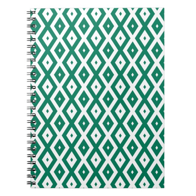 Forest green and white diamond pattern notebook (Front)