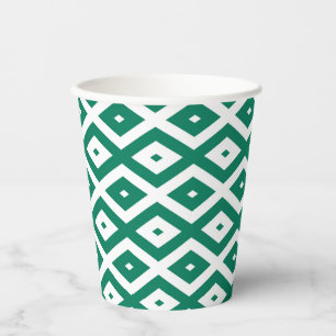 Forest green and white diamond pattern paper cups