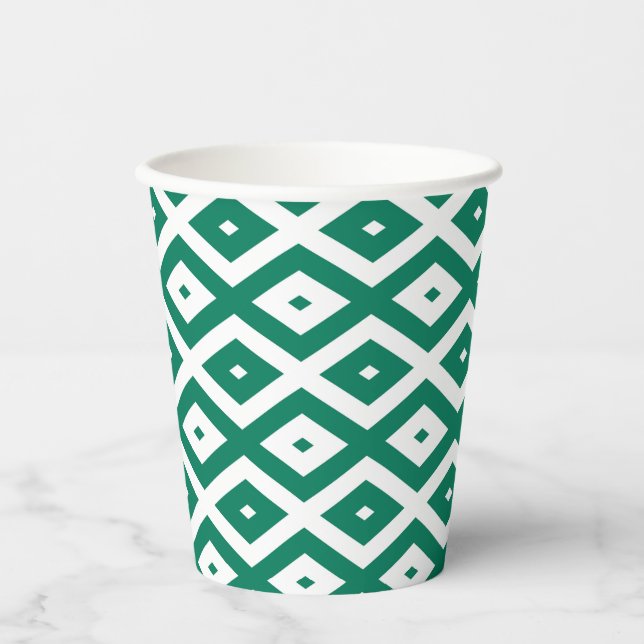 Forest green and white diamond pattern paper cups (Front)