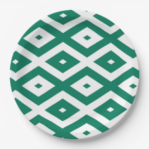 Forest green and white diamond pattern paper plate