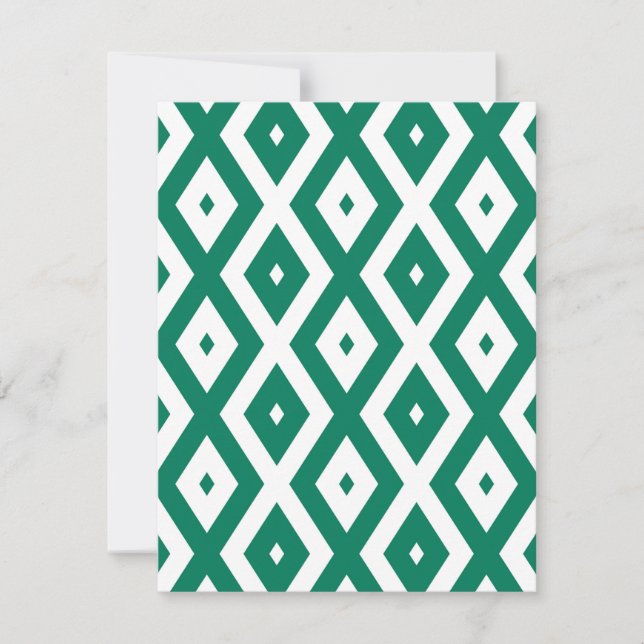 Forest green and white diamond pattern RSVP card (Front)