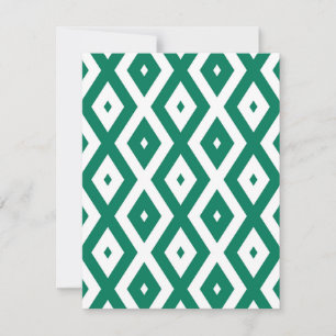 Forest green and white diamond pattern RSVP card