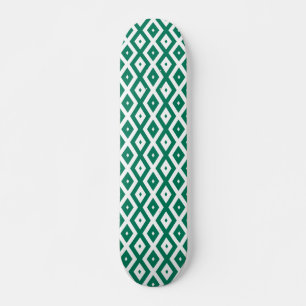 Forest green and white diamond pattern skateboard