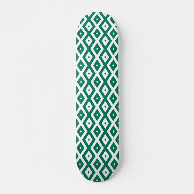 Forest green and white diamond pattern skateboard (Front)