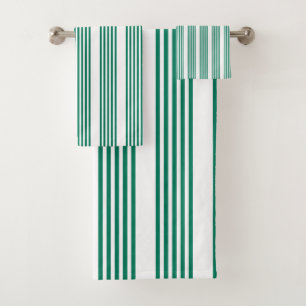 Forest green and white five stripe pattern bath towel set