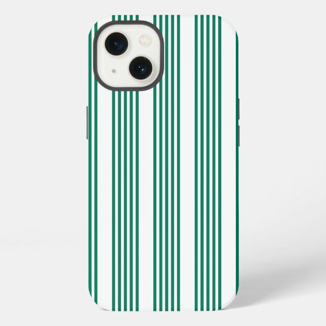 Forest green and white five stripe pattern iPhone case (Back)
