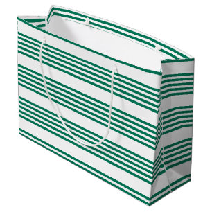 Forest green and white five stripe pattern large gift bag