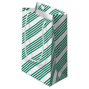 Forest green and white five stripe pattern small gift bag