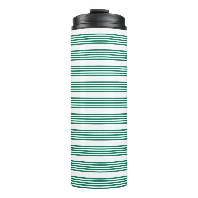 Forest green and white five stripe pattern thermal tumbler (Front)