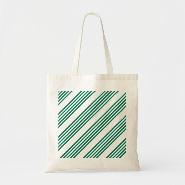 Forest green and white five stripe pattern tote bag (Front)