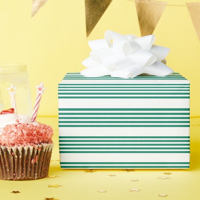 Forest green and white five stripe pattern wrapping paper (Birthday Party)