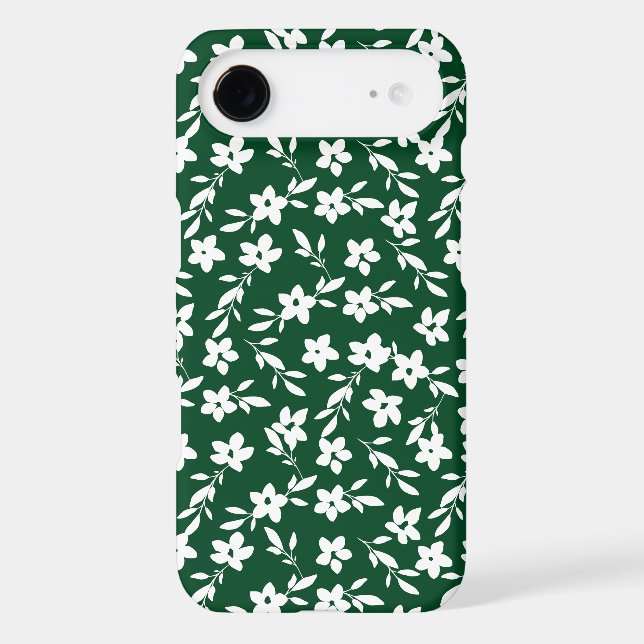 Forest Green and White Flower Silhouettes (Back)