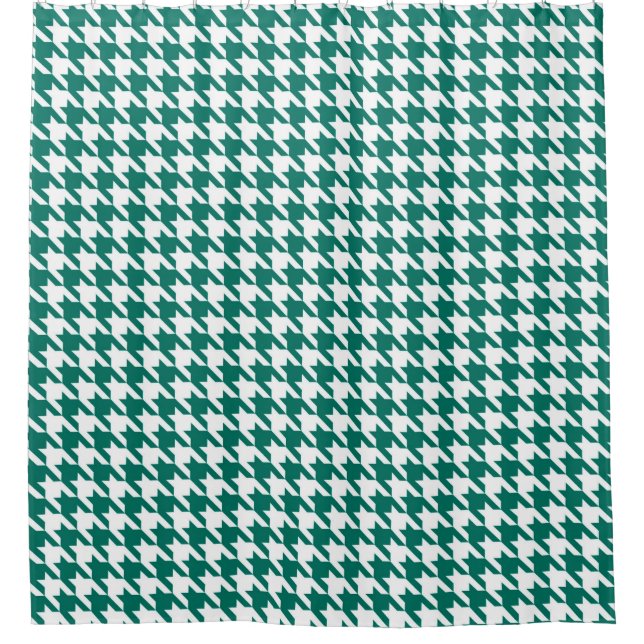 Forest green and White Houndstooth Pattern Shower Curtain (Front)