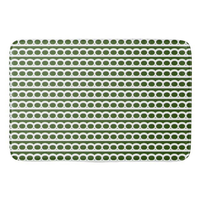 Forest Green  and white Modern bubble Waves Bath Mat (Front)