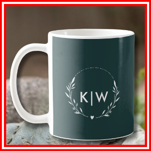 Forest Green and White Modern Initials Monogram Coffee Mug