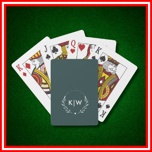 Forest Green and White   Modern Initials Monogram  Playing Cards