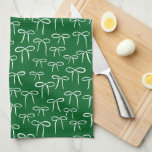 Forest Green and White Simple Bow Doodle Pattern Tea Towel<br><div class="desc">A cute and festive pattern of white hand-drawn bow doodles decorates this green,  absorbent and functional waffle knit kitchen towel giving the heart of your home a little touch of happy femininity. This trending motif is everywhere,  don't miss out on adding it to your life.</div>