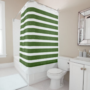 Forest green and white stripes shower curtain