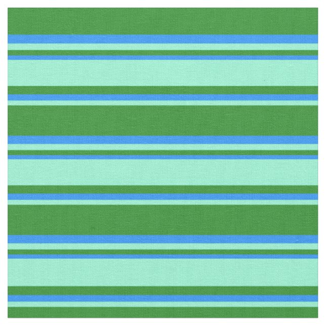 Forest Green, Aquamarine & Blue Coloured Stripes Fabric (Close Up)