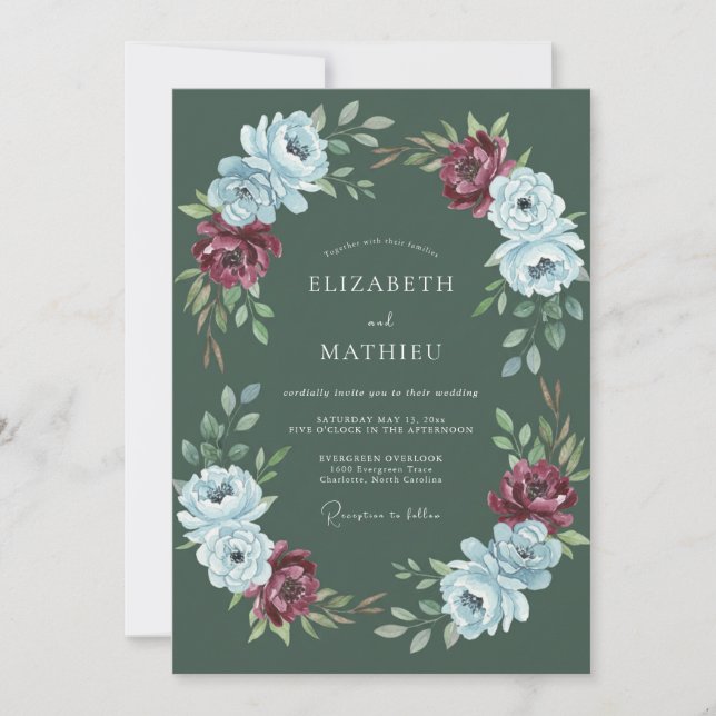 Forest Green Artistic Botanical Wedding Invitation (Front)
