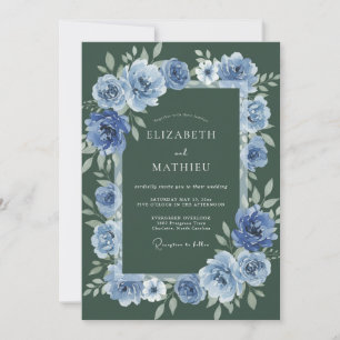 Forest Green Azure Floral Winter Wedding Invitation
