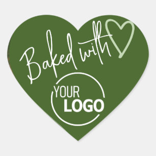 Forest Green Baked with Love Homemade Baking Logo Heart Sticker