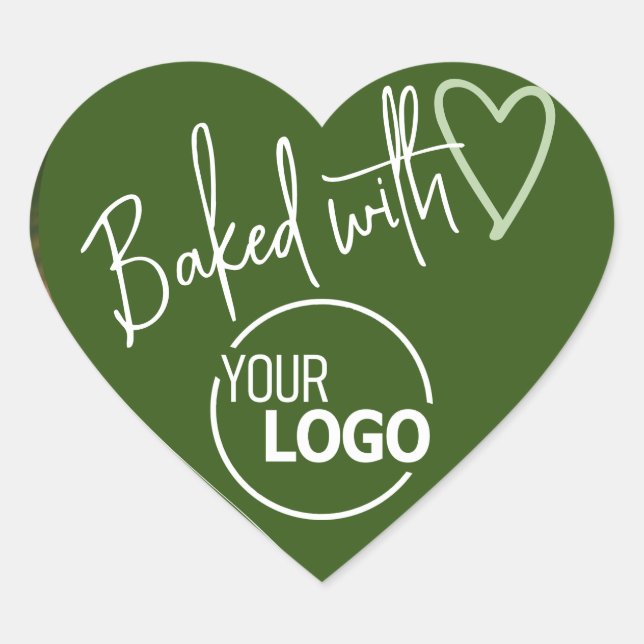 Forest Green Baked with Love Homemade Baking Logo Heart Sticker (Front)