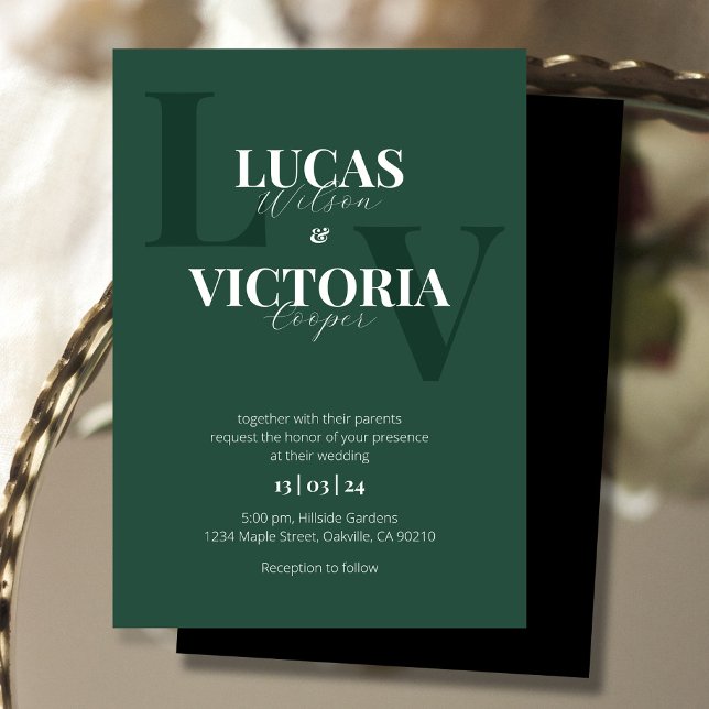 Forest Green, Black and White Wedding Invitation (Creator Uploaded)