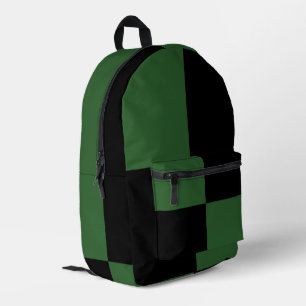 Forest Green Black Chequered Pattern Printed Backpack